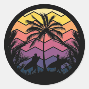 Cool beach surfing lovers classic round sticker