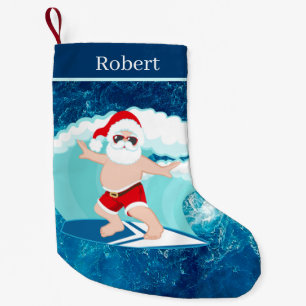 cool Beach surfing Santa Small Christmas Stocking