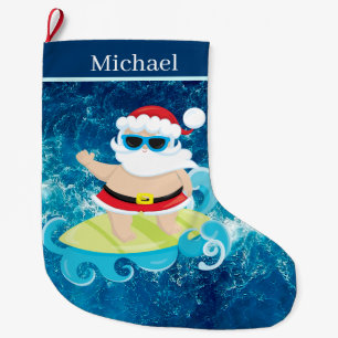 cool Beach surfing Santa Small  Large Christmas Stocking