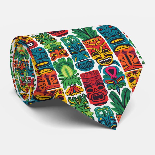 Cool beach tiki head tiled pattern  tie (Rolled)