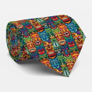Cool beach tiki head tiled pattern tie