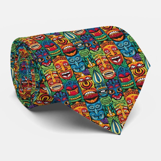 Cool beach tiki head tiled pattern tie (Rolled)