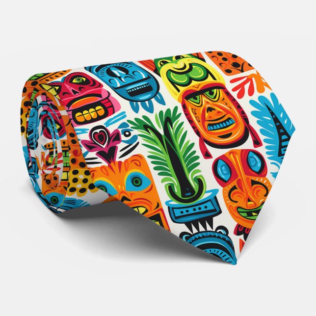 Cool beach tiki head tiled pattern tie (Rolled)