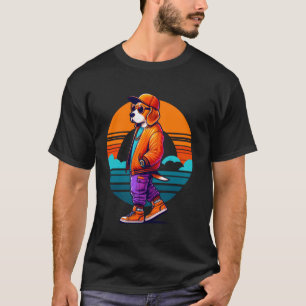 Cool Beagle Dog Modern Urban Style Sunset Retro Gr T-Shirt