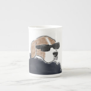 Cool Beagle Dog Wearing Sunglasses and Jacket Illu Bone China Mug