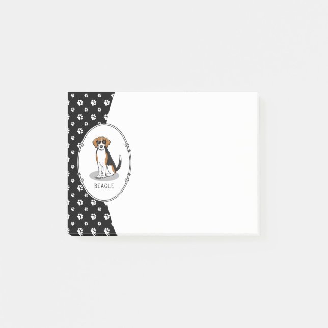 Cool Beagle with Sunglasses (tri colour 3) Funny Post-it Notes (Front)