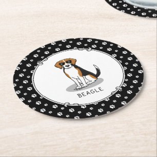 Cool Beagle with Sunglasses (tri colour 3) Funny Round Paper Coaster