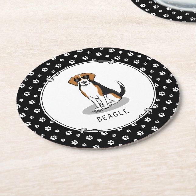 Cool Beagle with Sunglasses (tri colour 3) Funny Round Paper Coaster (Angled)
