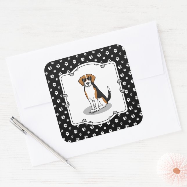 Cool Beagle with Sunglasses (tri colour 3) Funny Square Sticker (Envelope)