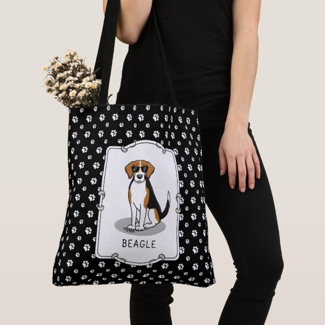 Cool Beagle with Sunglasses (tri colour 3) Funny Tote Bag (Close Up)