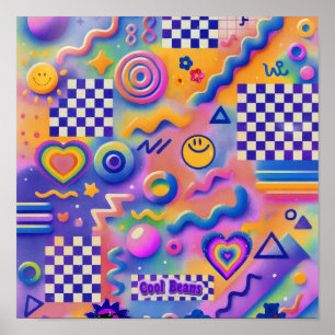 Cool Beans Pastel   Cute Chequerboard Kidcore Art Poster