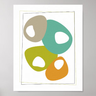 Cool Beans Turquoise Orange Green Mid-century Poster