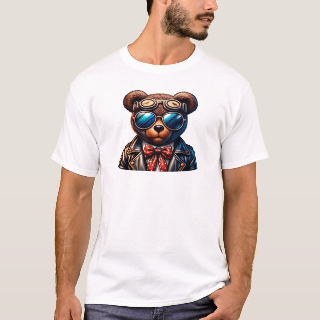 Cool Bear Aviator Cartoon – Retro Pilot T-Shirt (Front)