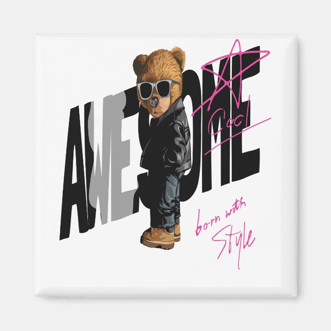 Cool Bear Doll Standing Against Awesome Wall Magnet (Front)