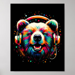 Cool Bear Headphone Music Art Christmas Birthday Poster