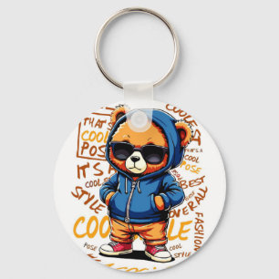 Cool Bear in Hoodie and Sunglasses Key Ring