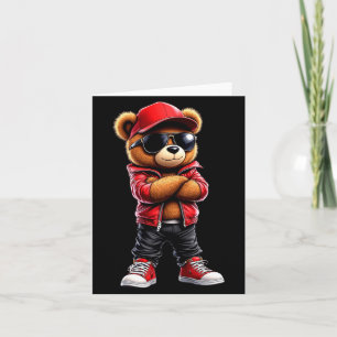 Cool Bear Who Wear Red Shirt Sungles Streetwear Card