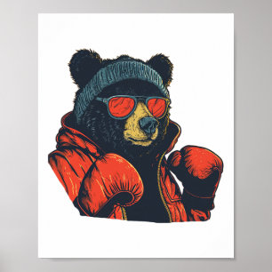 Cool Bear With Sungles And Boxing Gloves For Boys  Poster