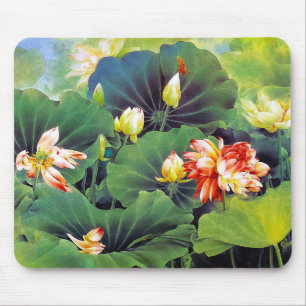 Cool beautiful chinese lotus flower green leaf art mouse mat