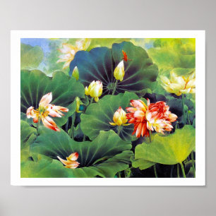 Cool beautiful chinese lotus flower green leaf art poster