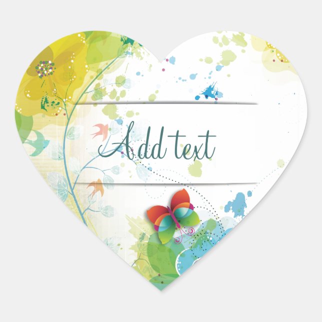 Cool beautiful trendy flowers splatters butterfly heart sticker (Front)