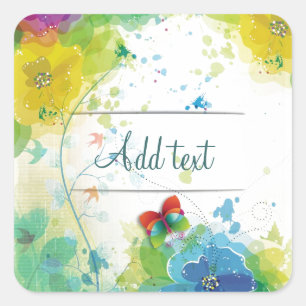 Cool beautiful trendy flowers splatters butterfly square sticker