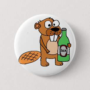 Cool Beaver Drinking Beer Cartoon 6 Cm Round Badge