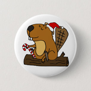 Cool Beaver in Santa hat Christmas Cartoon 6 Cm Round Badge