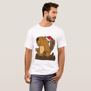 Cool Beaver in Santa hat Christmas Cartoon T-Shirt