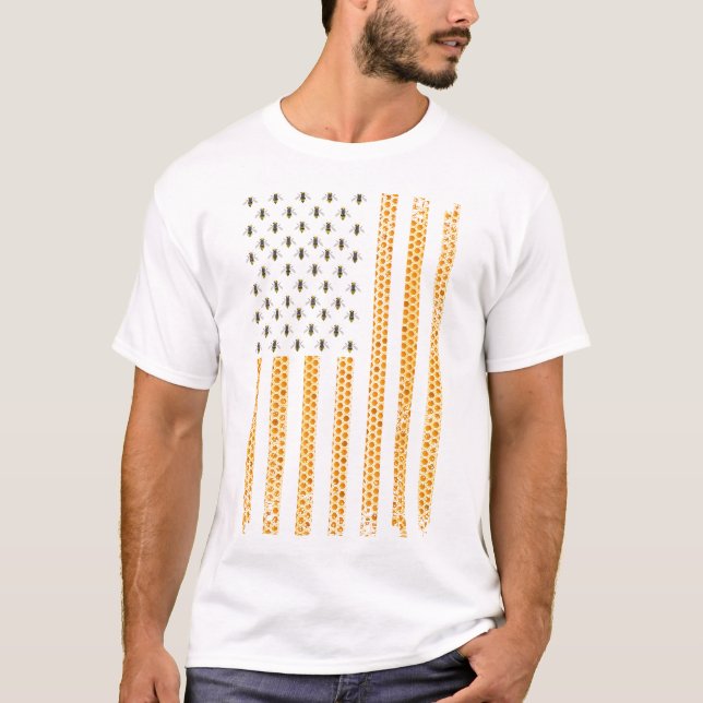 Cool Bee Keeper Art For Men Women US Flag Honey Be T-Shirt (Front)