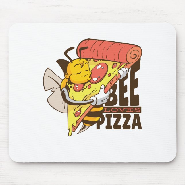 Cool Bee Loves Pizza Puns Mouse Mat (Front)