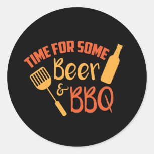 Cool beer BBQ word art Classic Round Sticker