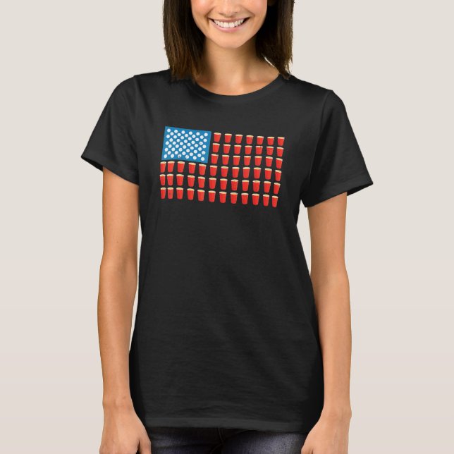 Cool Beer Pong American Flag Beer Pong T-Shirt (Front)