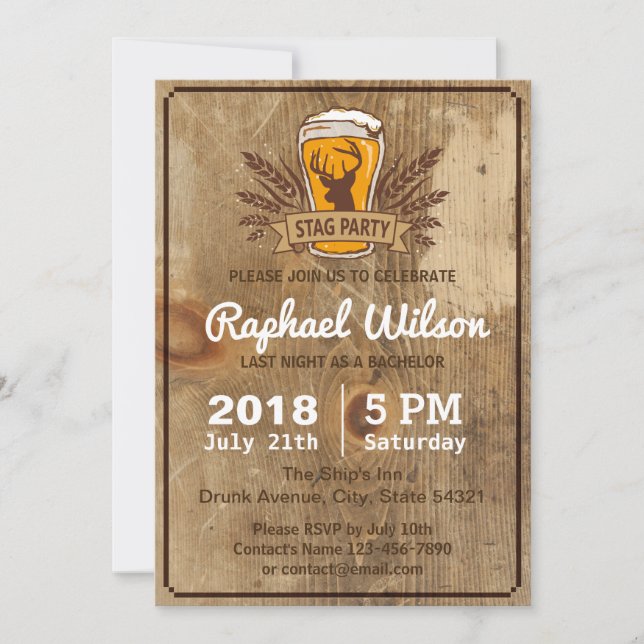 Cool Beer & Stag Bachelor Party Card (Front)