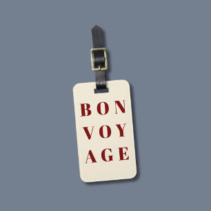 Cool Beige Deep Red Bold Bon Voyage  Luggage Tag