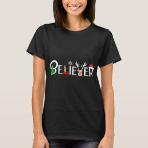 Cool Believer of Christmas. Reindeer, Elf and Sant T-Shirt