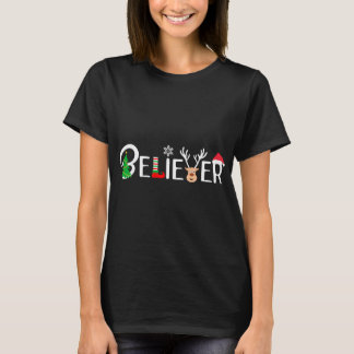 Cool Believer of Christmas. Reindeer, Elf and Sant T-Shirt