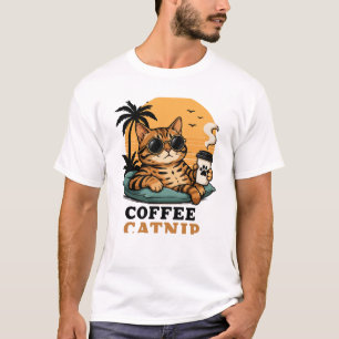 Cool Bengal Cat Coffee and Catnip Retro Sunset Gra T-Shirt