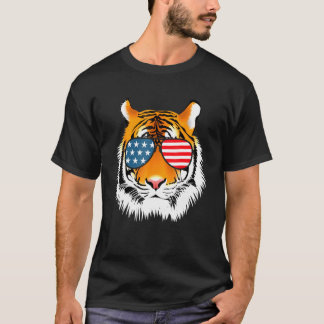 Cool Bengal Tiger with Sunglasses US Flag 1 T-Shirt