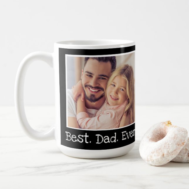 Cool Best Dad Ever Photo Personalised Black White Coffee Mug (With Donut)