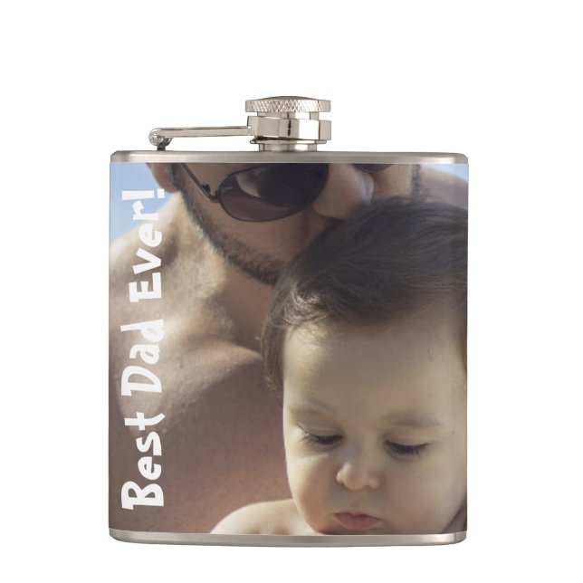 Cool Best Dad Ever Photo Vinyl Wrapped Flask (Front)