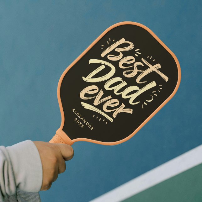 Cool Best Dad Father Brown Yellow Brush Script  Pickleball Paddle (Creator Uploaded)