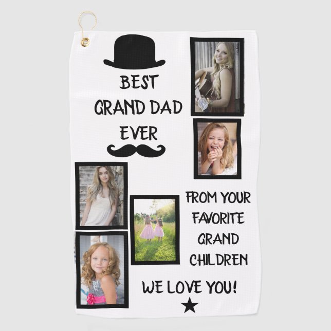 Cool Best Grand Dad Ever Black Script Photo  Golf  Golf Towel (Front)