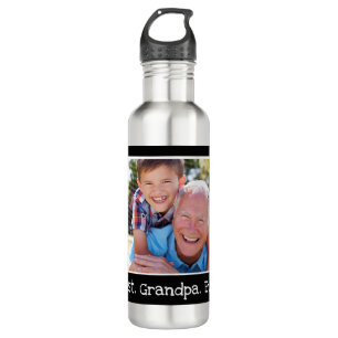 Cool Best Grandpa Ever Photo Personalised Black 710 Ml Water Bottle