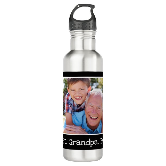 Cool Best Grandpa Ever Photo Personalised Black 710 Ml Water Bottle (Front)