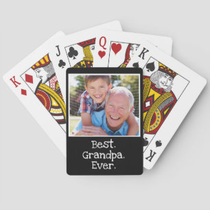 Cool Best Grandpa Ever Photo Personalized Black Playing Cards