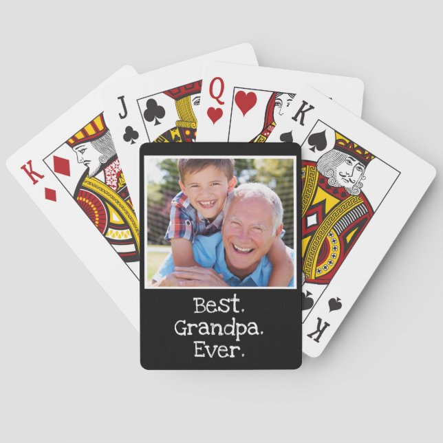 Cool Best Grandpa Ever Photo Personalized Black  Playing Cards (Back)