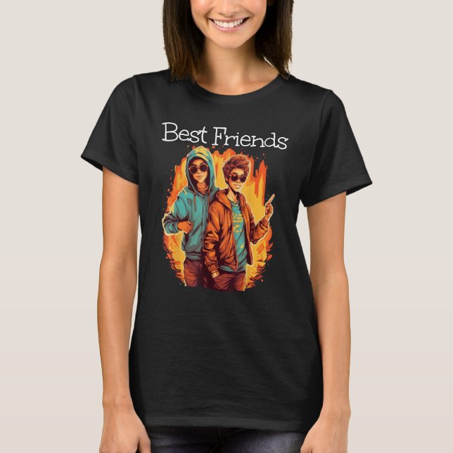 Cool Bestfriends on Fire and Flames T-Shirt (Front)