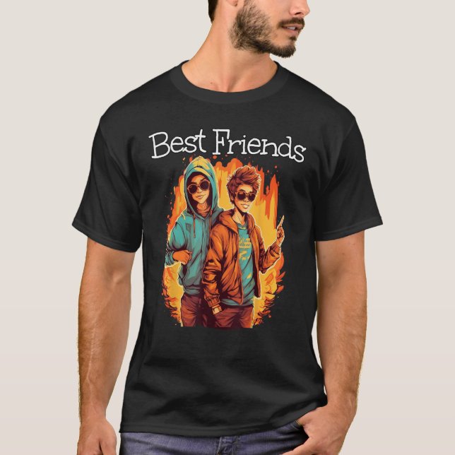 Cool Bestfriends on Fire and Flames T-Shirt (Front)