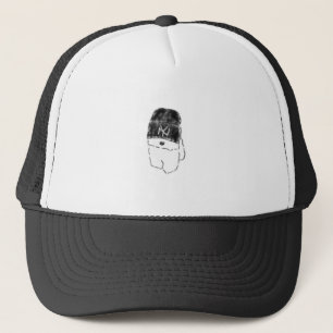 Cool Bichon Frise Puppy Wearing Black Beanie Trucker Hat